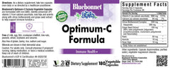 BlueBonnet Optimum C Formula capsules on a label close-up highlighting non-GMO, vegan formula.