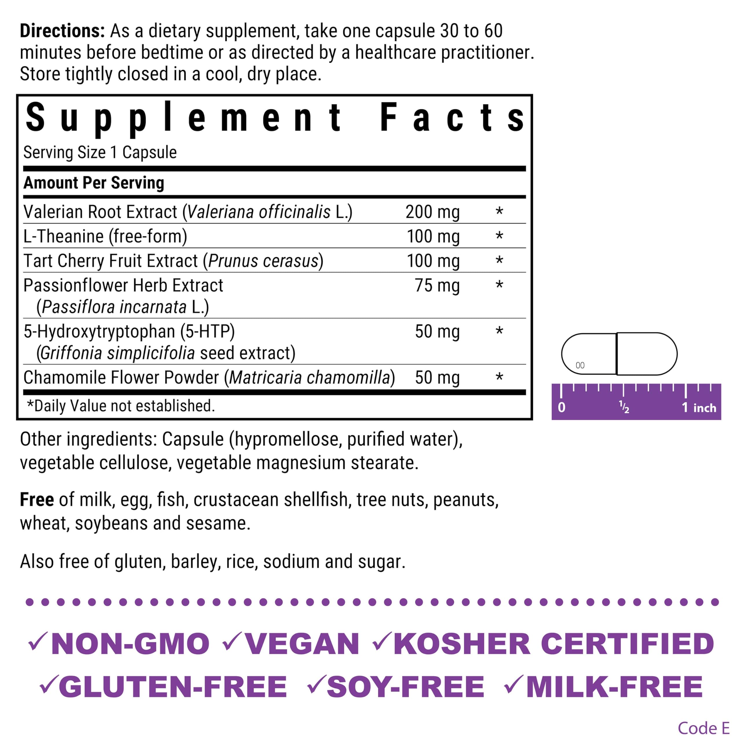 BlueBonnet Sleep Support label highlights vegan and gluten-free