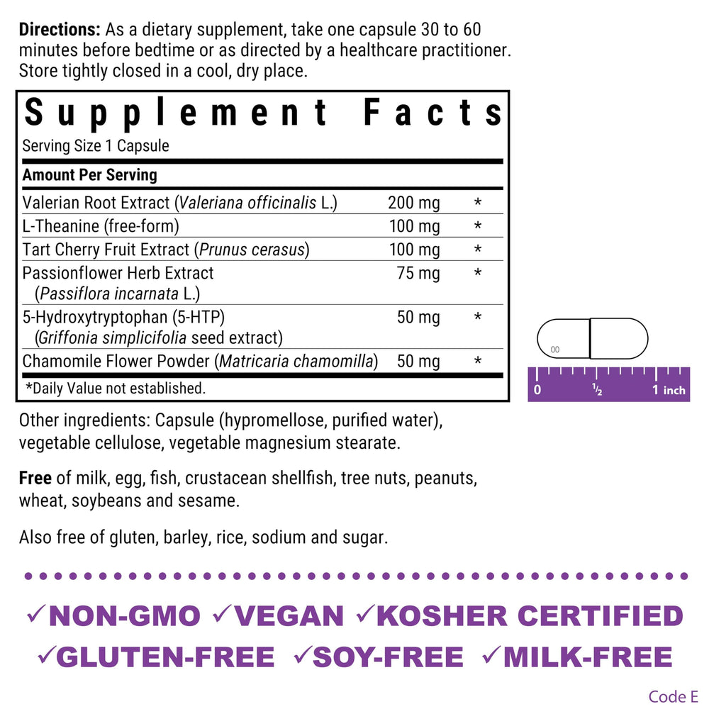 BlueBonnet Sleep Support label highlights vegan and gluten-free