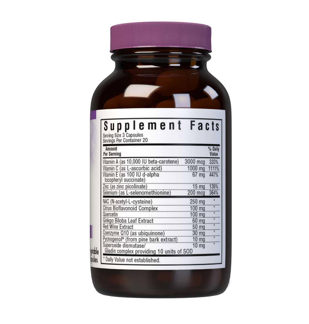 Bluebonnet Super Antioxidant Formula capsules pouring, supporting easy daily supplementation