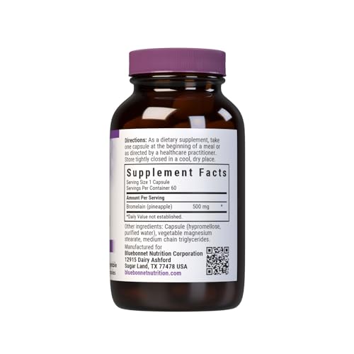 Bluebonnet Super Bromelain capsules close-up highlighting enzyme support for digestion