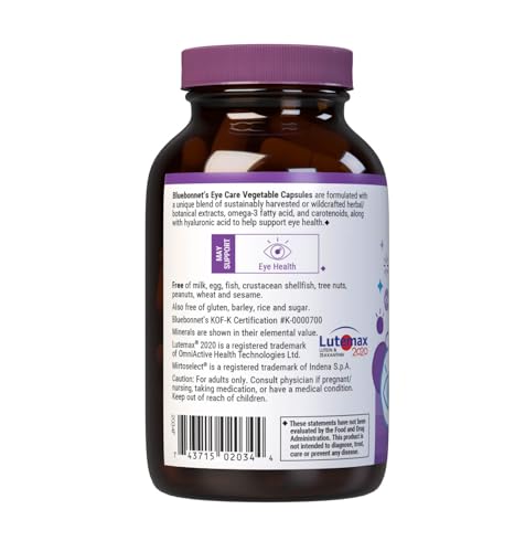 Bluebonnet Targeted Choice Eye Care capsules closeup emphasizes vegan and kosher certification