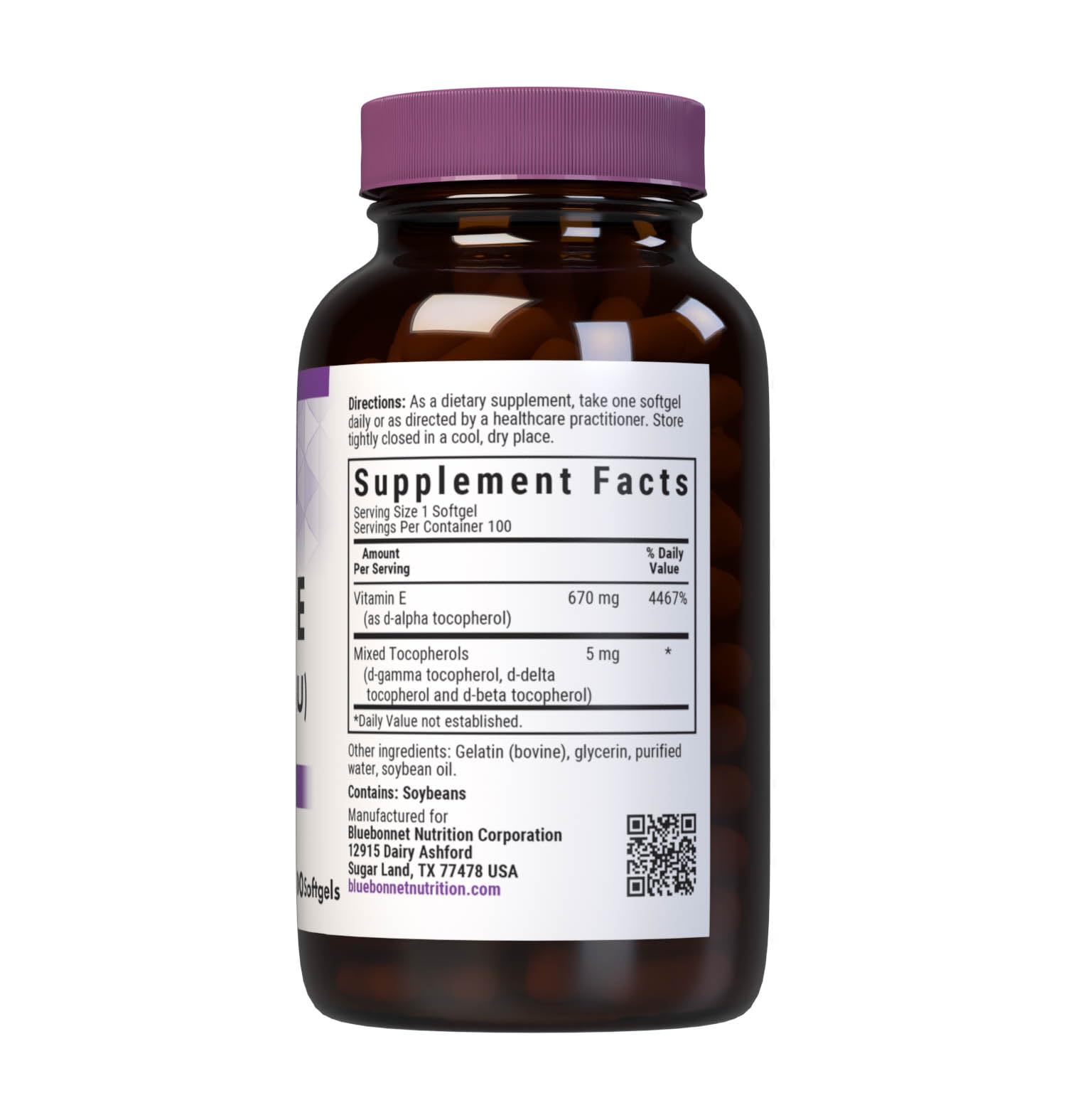 Bluebonnet Vitamin E 1000 IU softgels closeup highlights mixed tocopherols blend