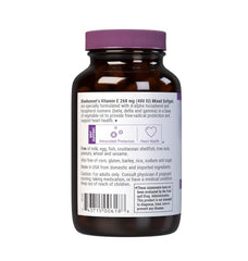 Closeup of Bluebonnet Vitamin E 400 IU label with mixed tocopherols.