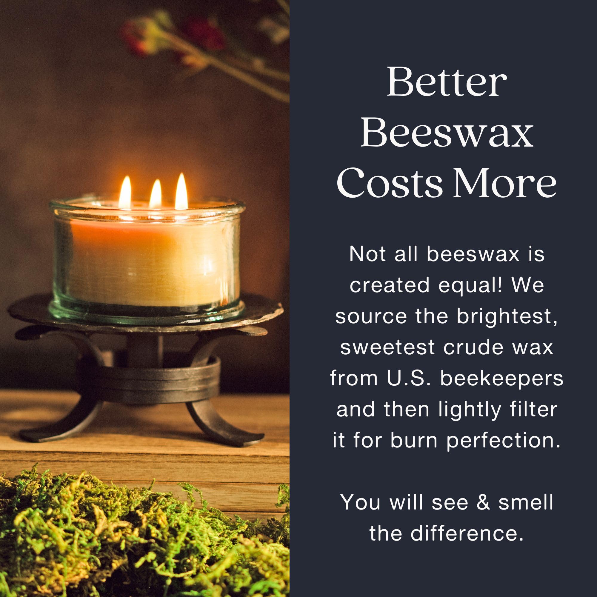 Reusable 10 oz Bluecorn Beeswax glass jar candle for home decor.