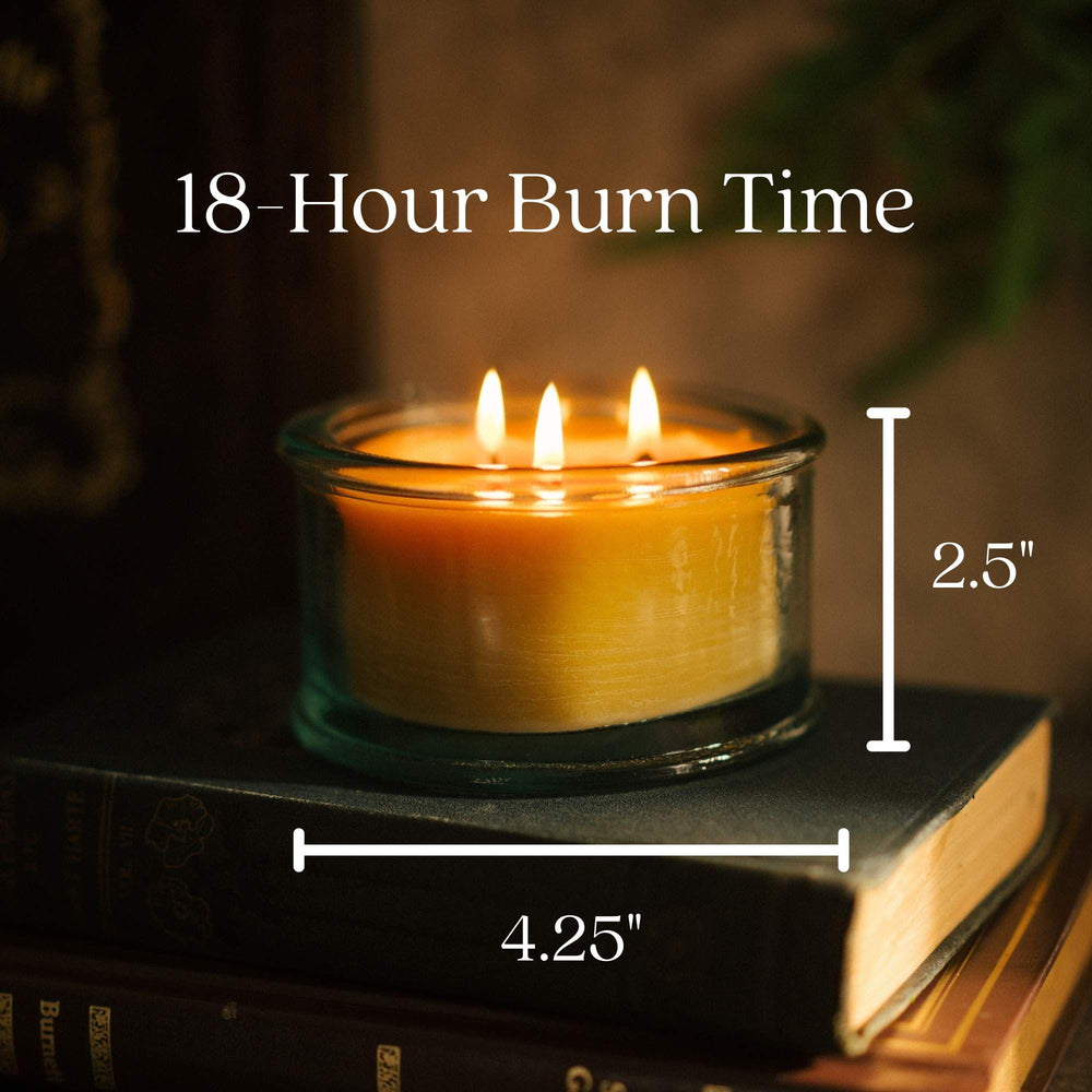 Bluecorn Beeswax 3-Wick Candle offers even burn and soft golden glow.