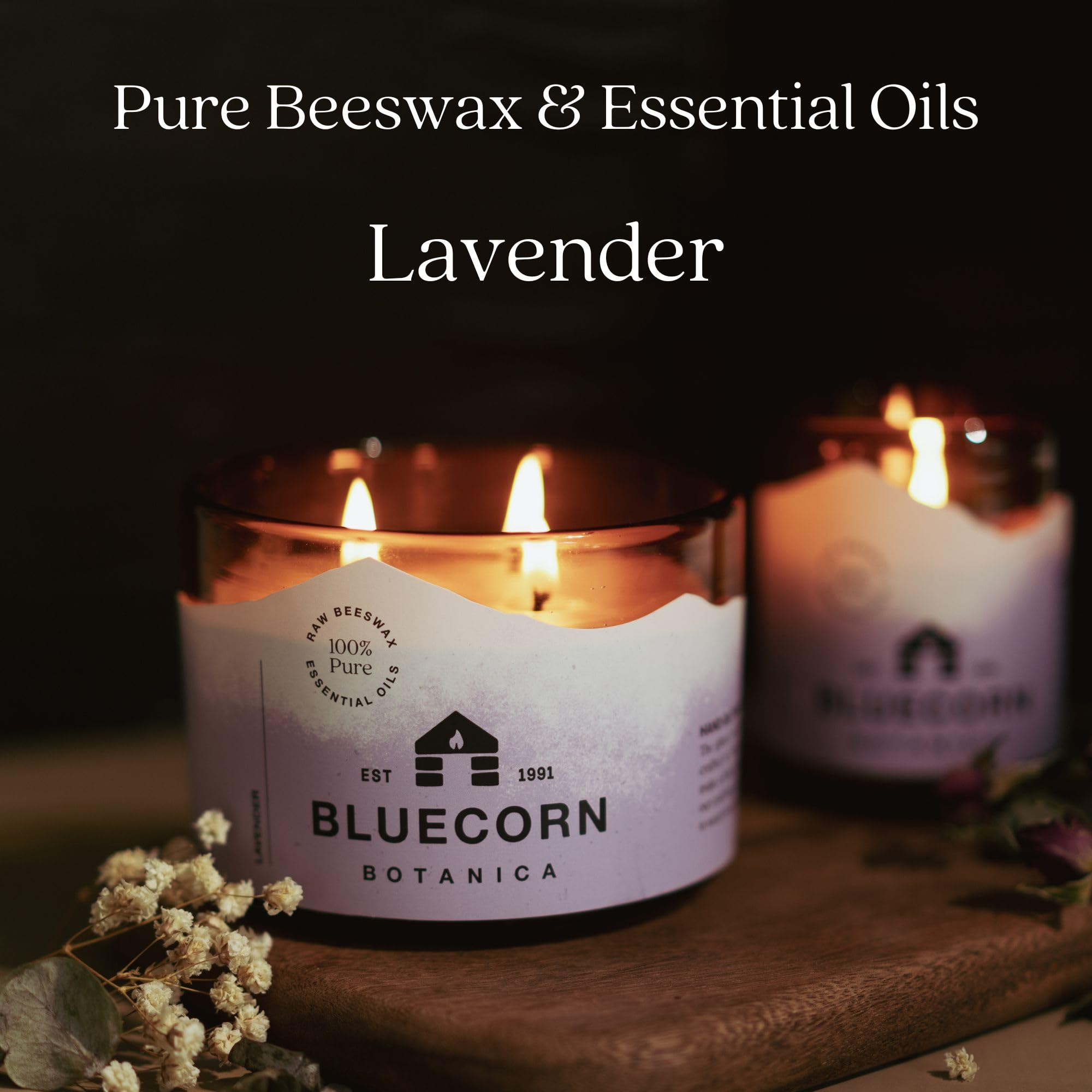 Bluecorn Beeswax 40-hour burn time supports candles during evenings