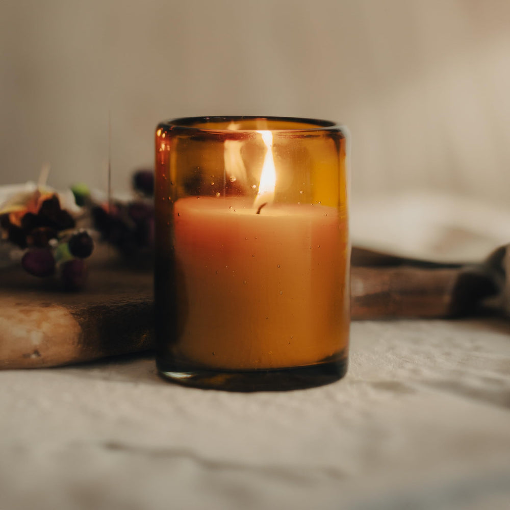 Bluecorn Beeswax Candle on a table adds clean, everyday decor