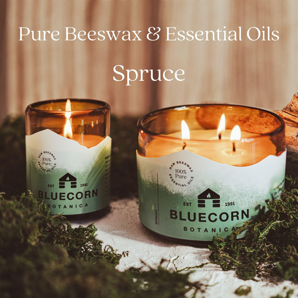 Bluecorn Beeswax candle creating a warm glow for intimate dinners and evenings