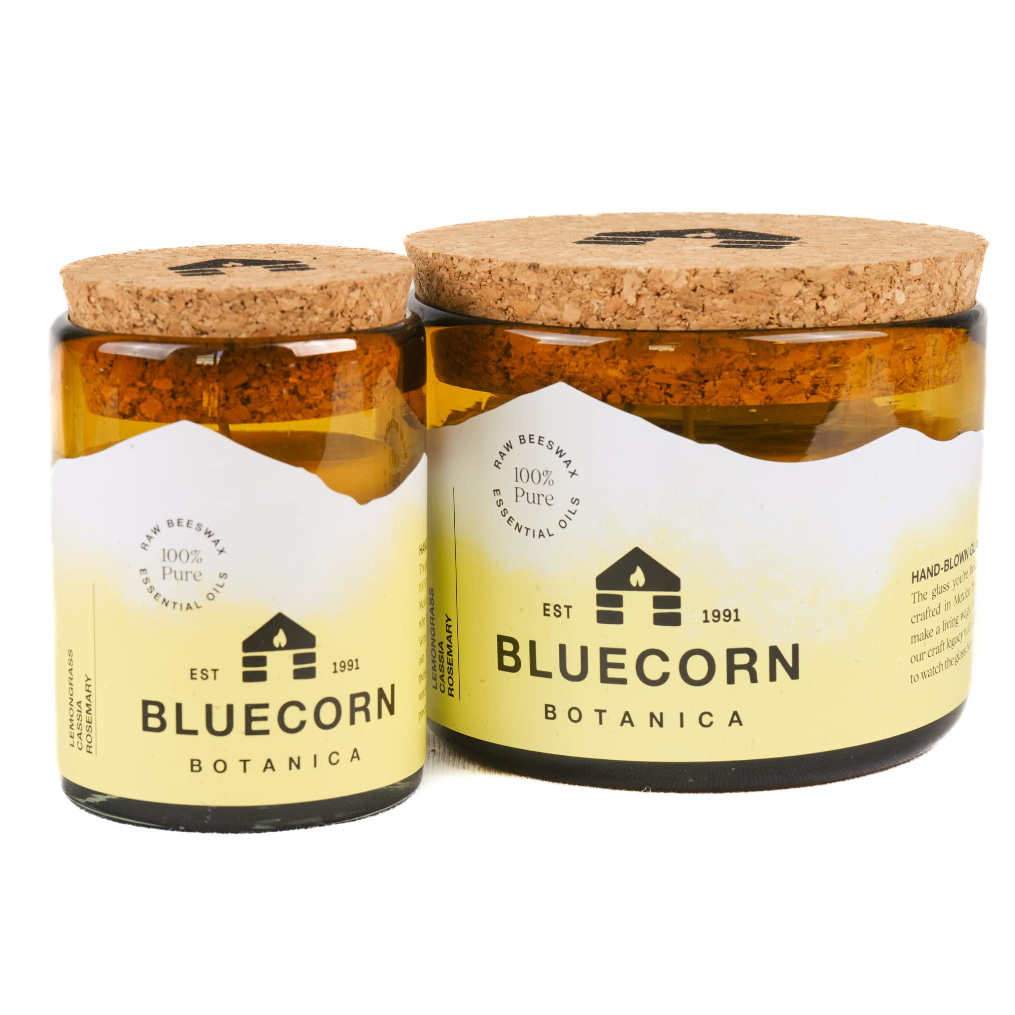 Bluecorn Beeswax close-up shows natural cotton wicks for a clean, steady burn