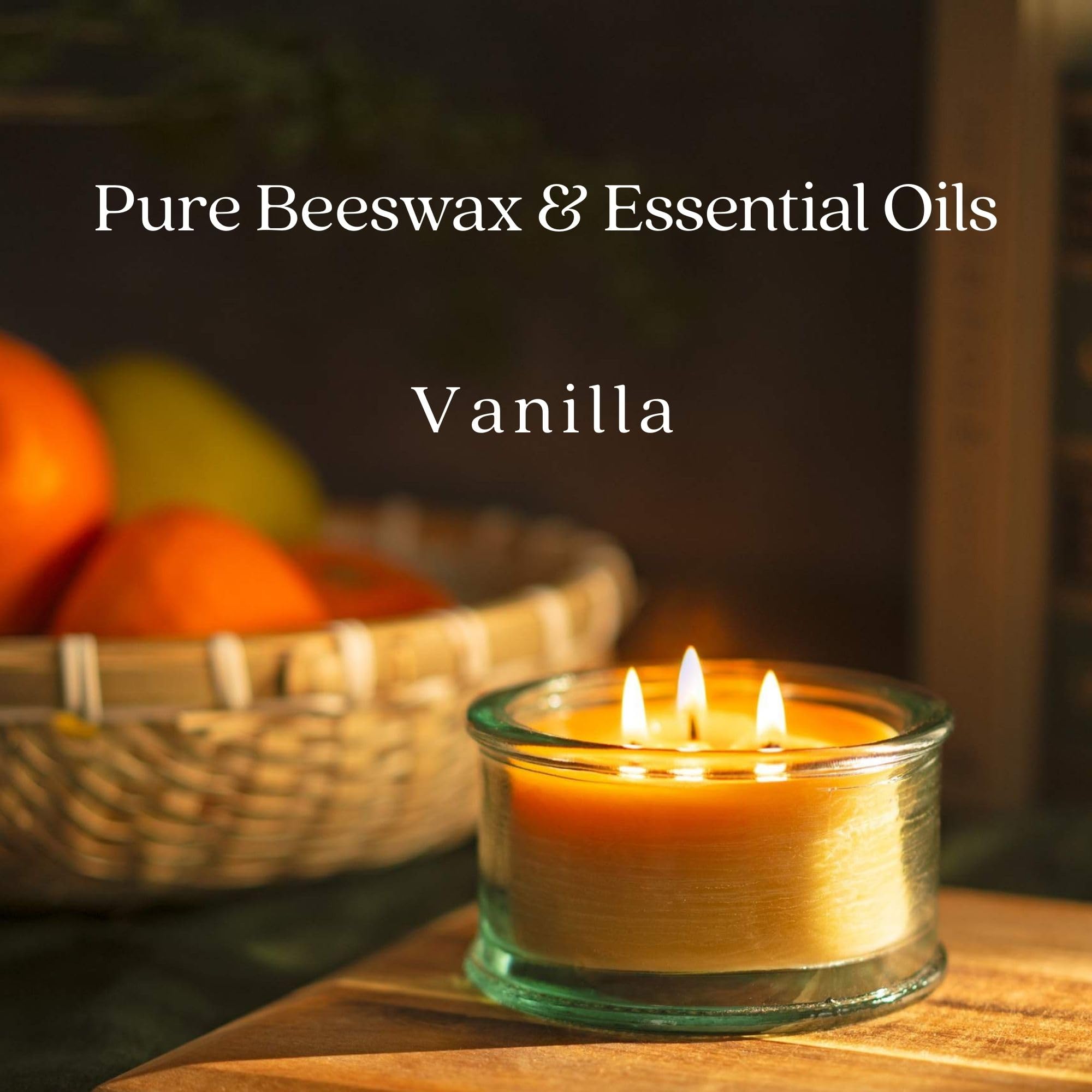 Close-up of Bluecorn Beeswax candle showing clean burn and creamy vanilla aroma.