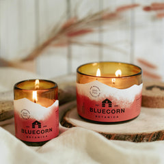 Bluecorn three-wick beeswax candle delivers steady burn and even fragrance release.