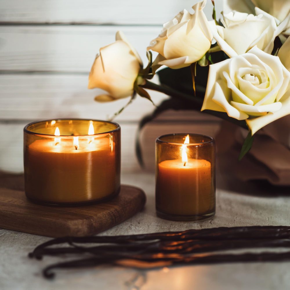 Bluecorn candle provides a warm glow that complements dining room settings.