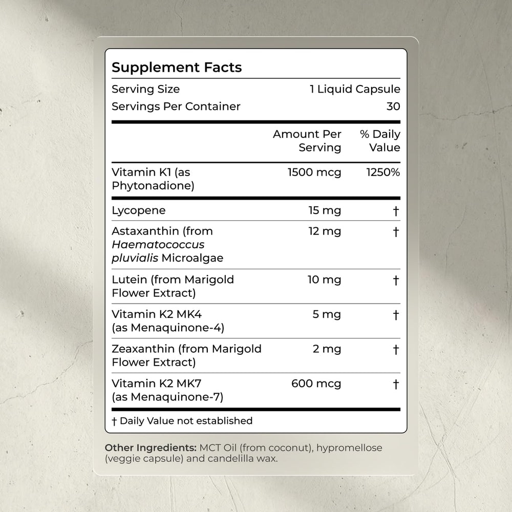 Label detail with Vitamin K1, MK-7, and MK-4 nutrient symbols.