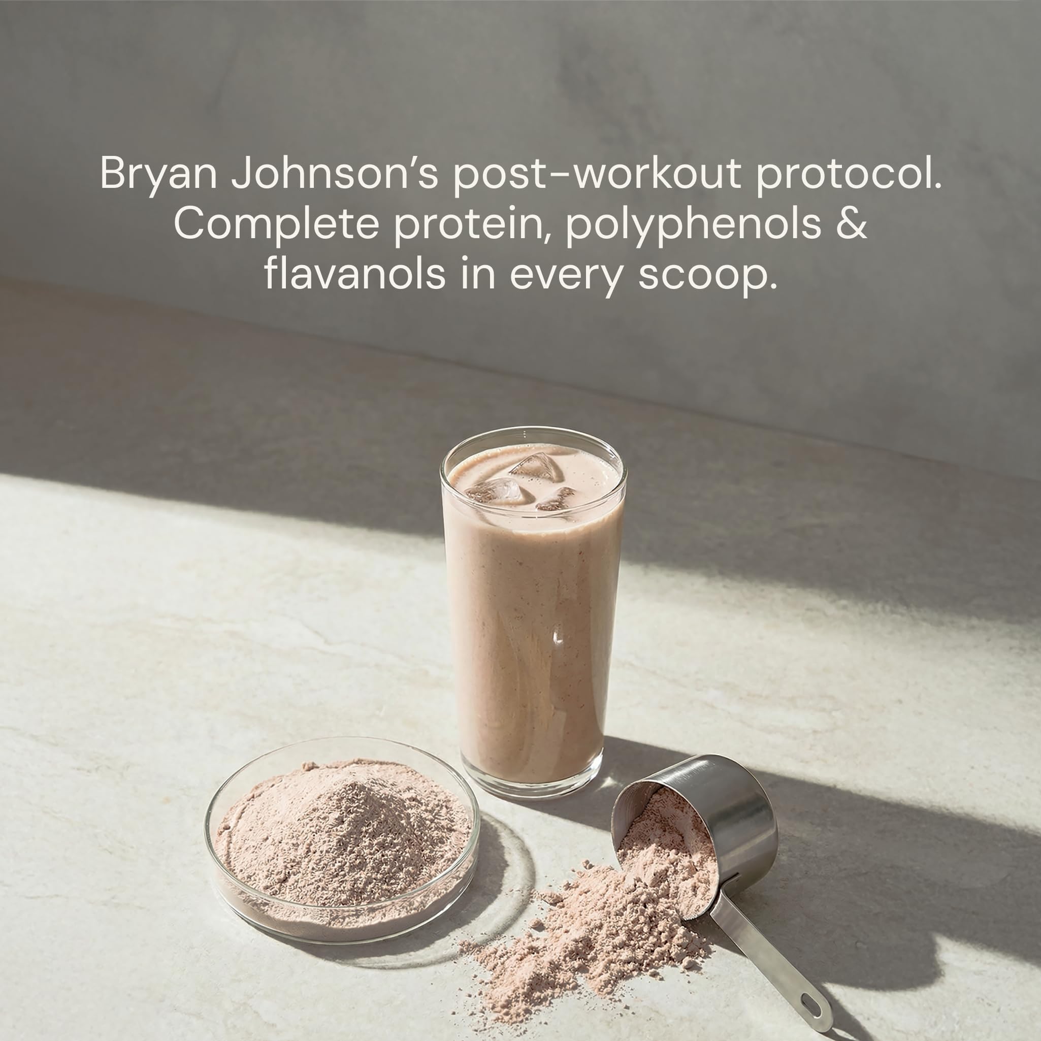 Blueprint Bryan Johnson shake beside oats shows versatile breakfast protein boost.