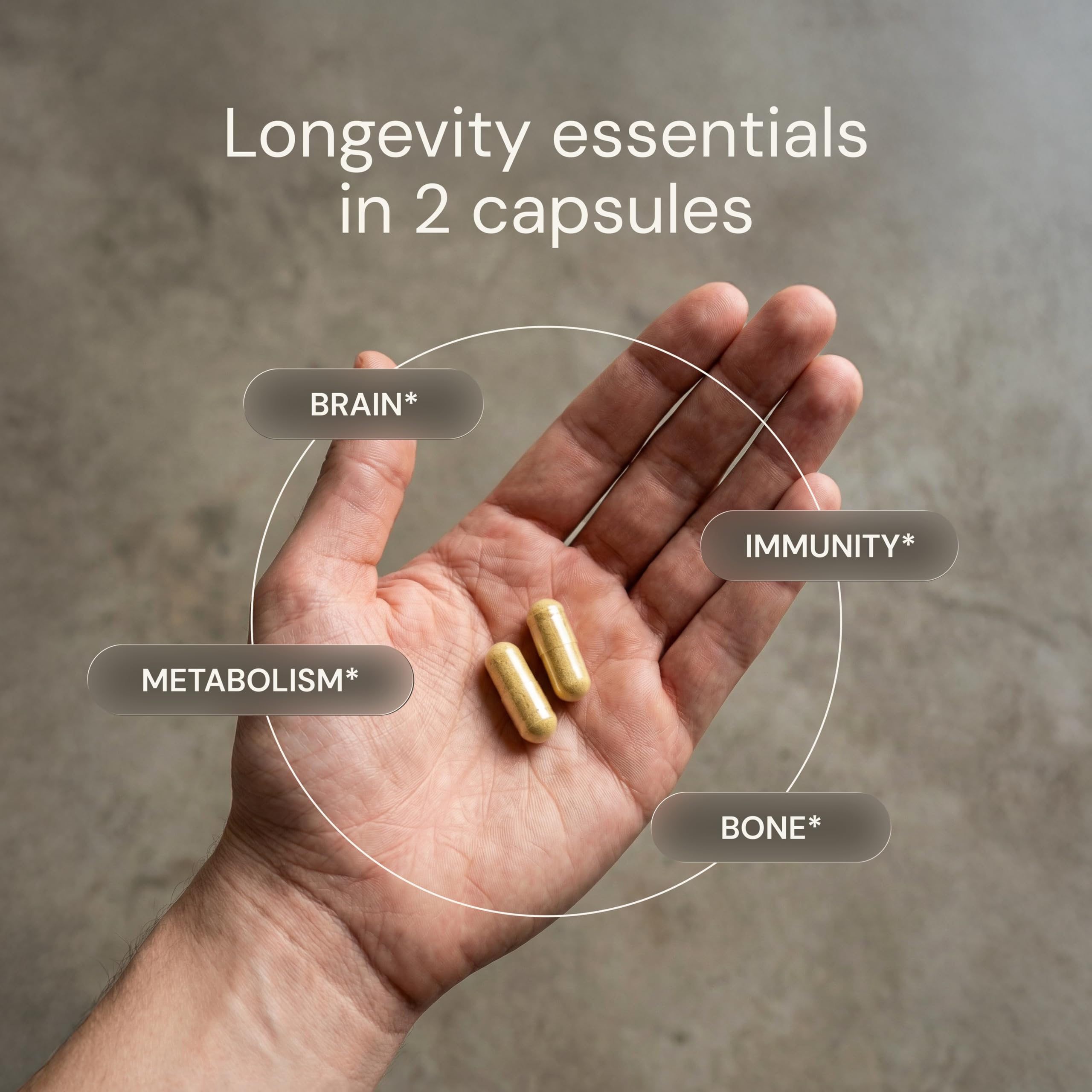 Blueprint Bryan Johnson Essential Capsules pour showing easy daily intake