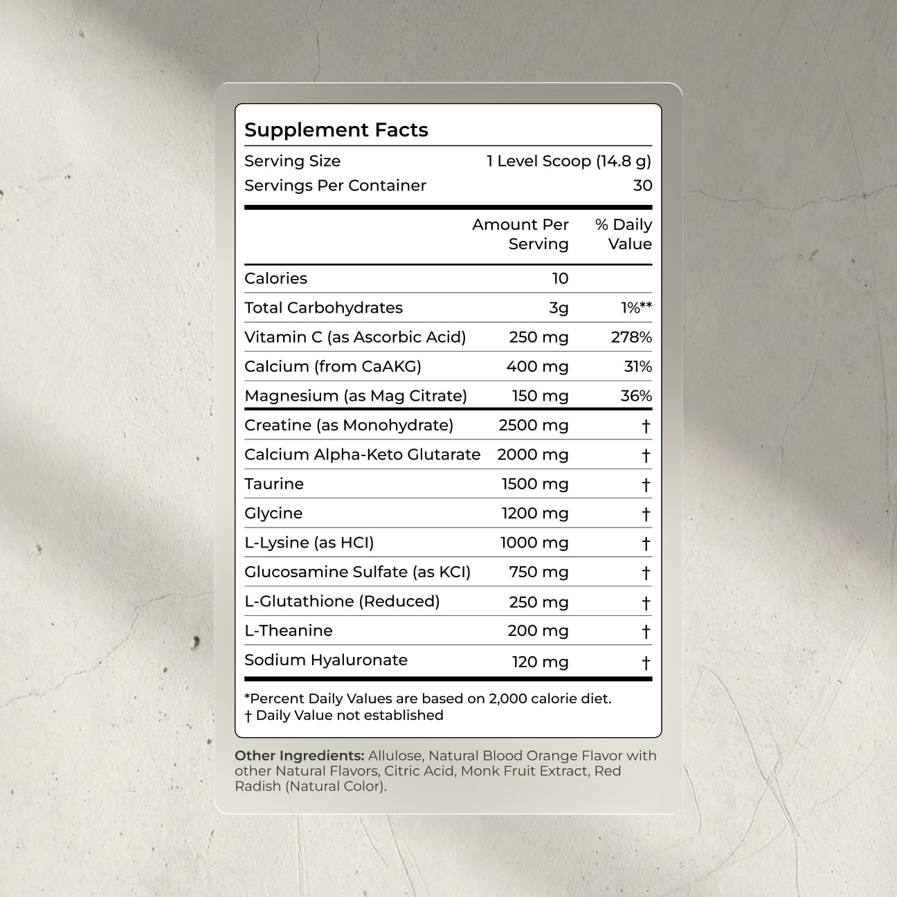 Blueprint Bryan Johnson Longevity Mix tub label highlights science-informed dosing of 13 ingredients.