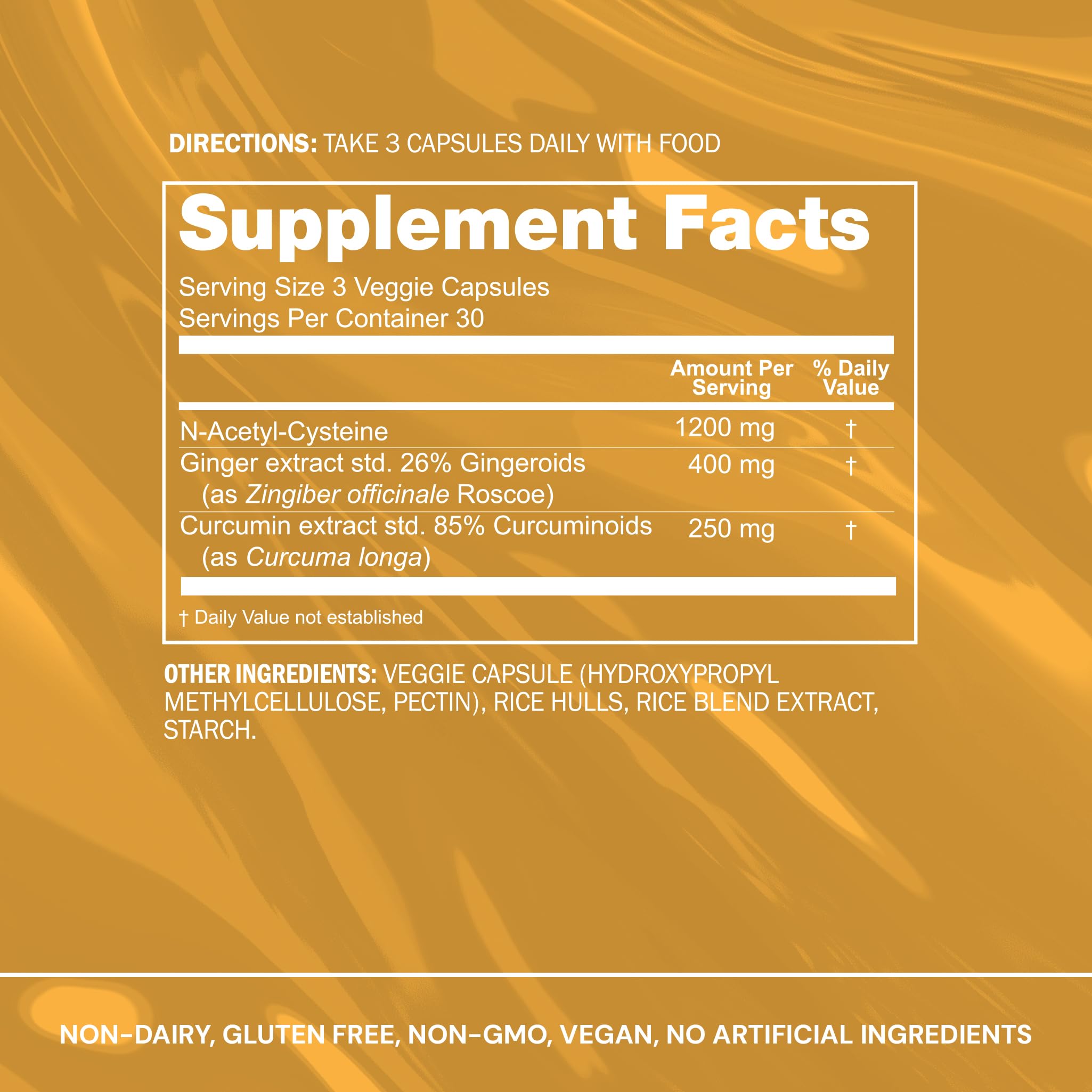 NAC ginger curcumin capsules close-up emphasizing natural ingredients