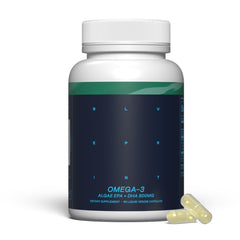 Blueprint Bryan Johnson Omega-3 bottle, vegan algae formula, for brain support.