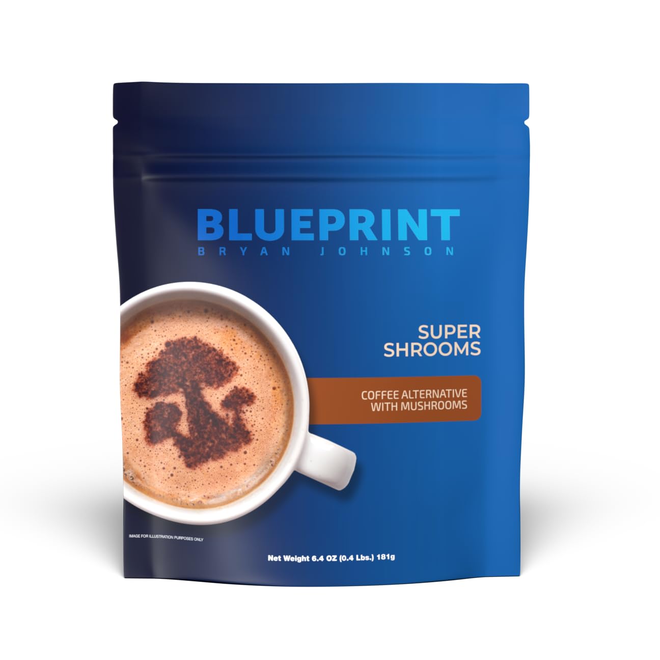 Blueprint Bryan Johnson Super Shroom Coffee bag highlights premium blend for steady focus