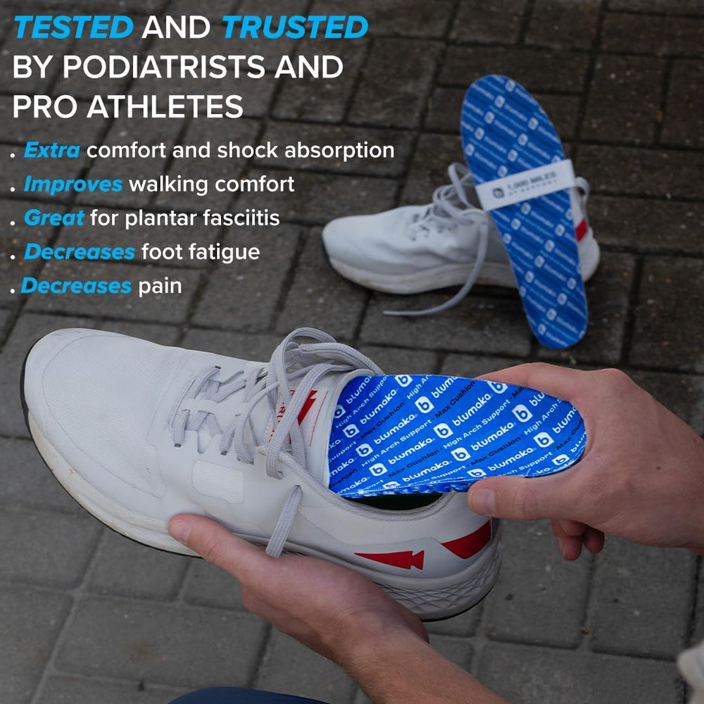 Blumaka Everyday Comfort Insoles foam cushion closeup highlights shock absorption