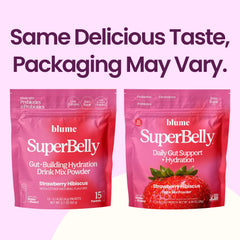 Blume SuperBelly travel sachet, convenient for trips and on-the-go hydration.