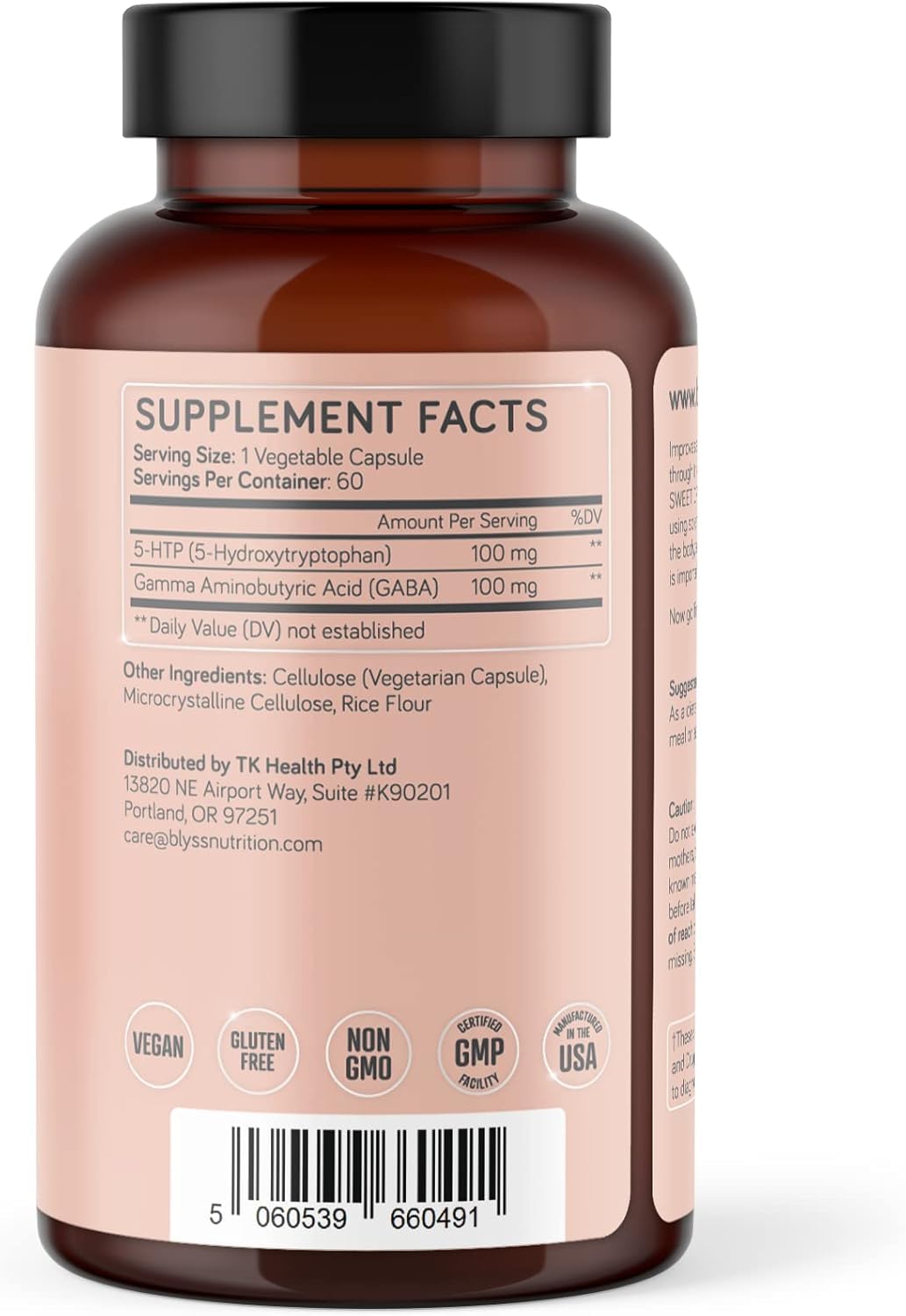 BLYSS Nutrition 5HTP + GABA on desk scene suggests focus and stress support.