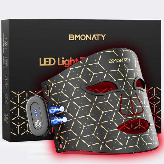 BMONATY red light therapy mask on face front view for at-home rejuvenation