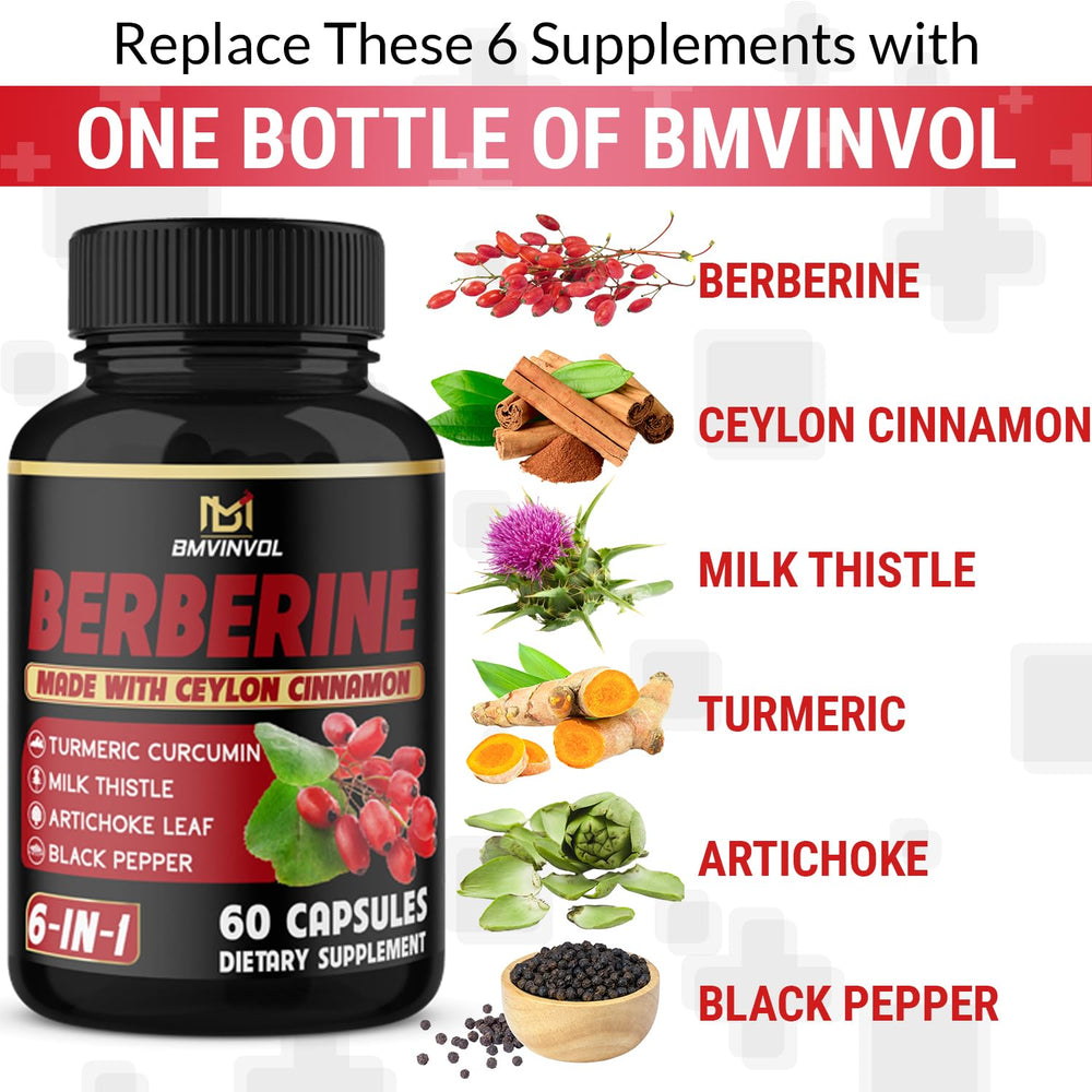 BMVINVOL blend of six ingredients: berberine, cinnamon, milk thistle, turmeric, artichoke, pepper
