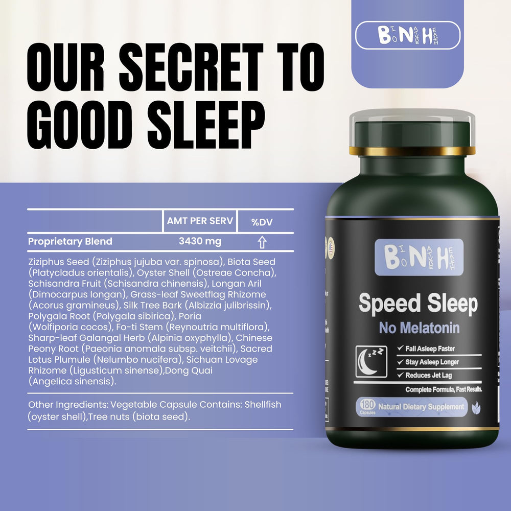 Bedroom scene with BNH sleep aid on the nightstand suggesting effortless wind-down