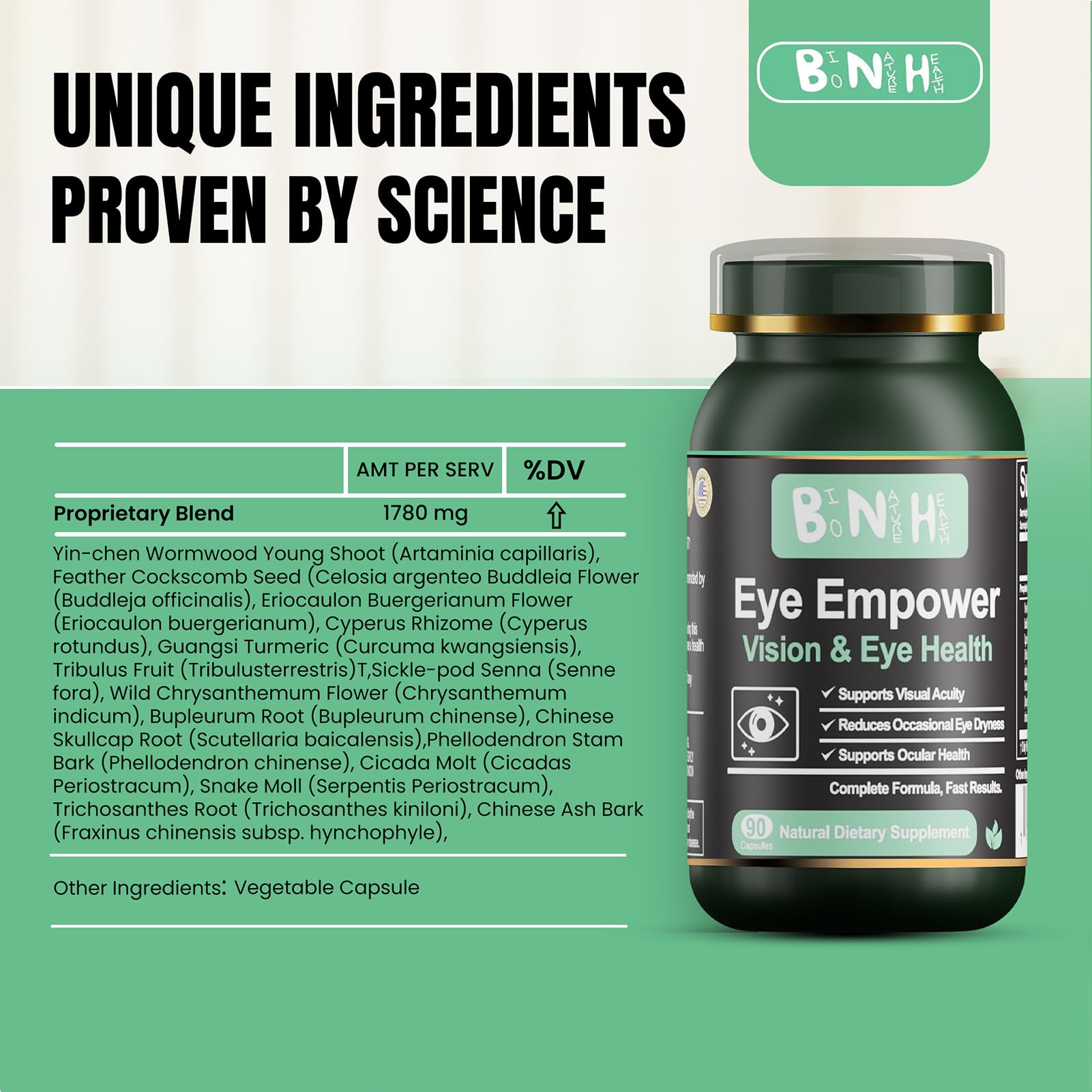 BNH Eye Empower macular support bottle aids long-term comfort.