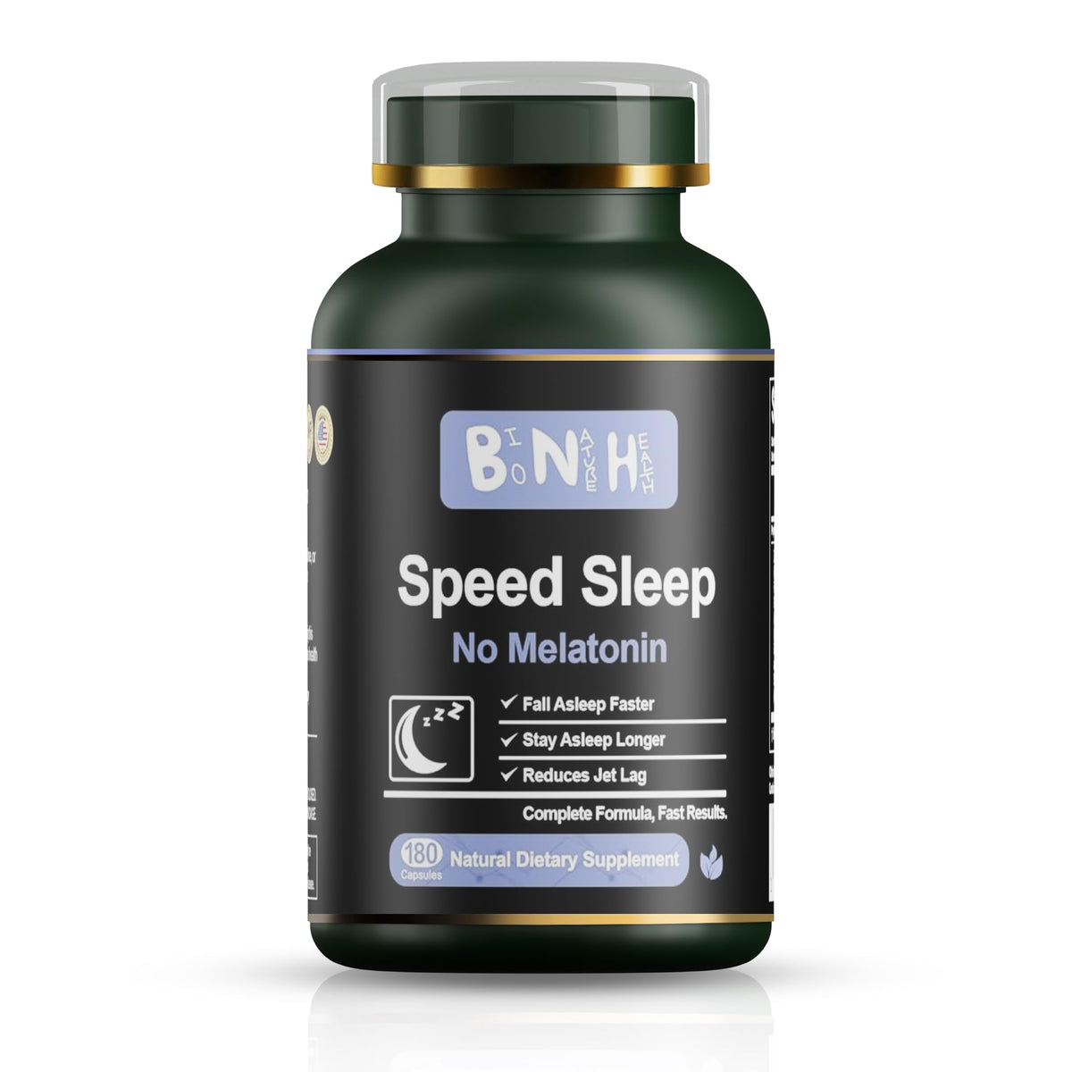 BNH Melatonin-Free Sleep Aid bottle shown for natural, non-habit sleep support