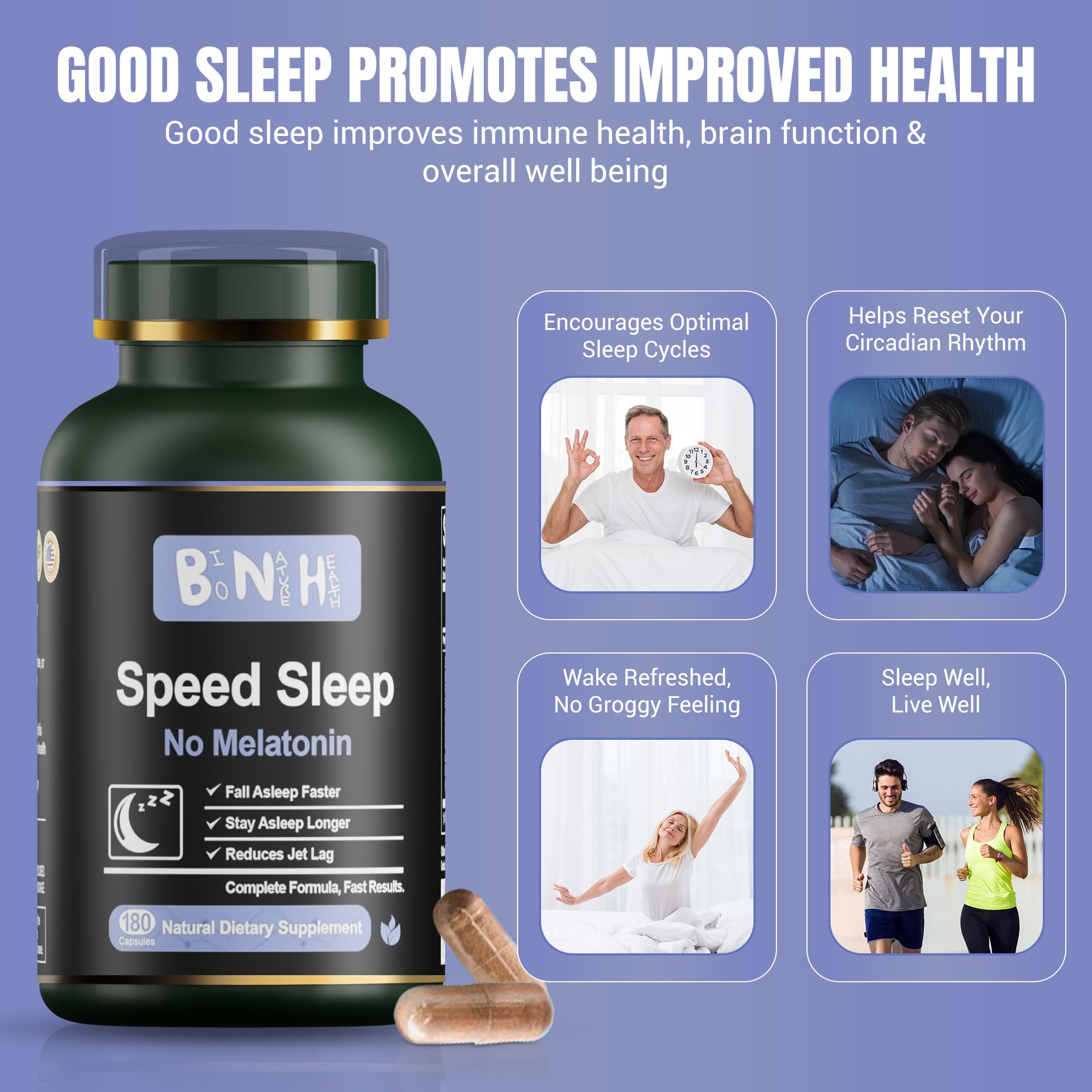 BNH packaging label showcases a natural sleep solution with clean ingredients