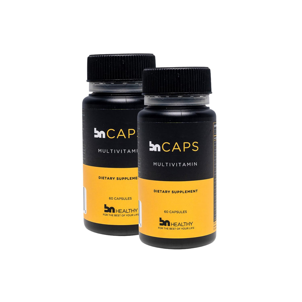 BNHealthy BN Caps multivitamin bottle highlighting a 22-nutrient blend for daily wellness.