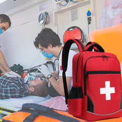 BNYYUG red cross style first aid backpack ready for EMS or hospital use.