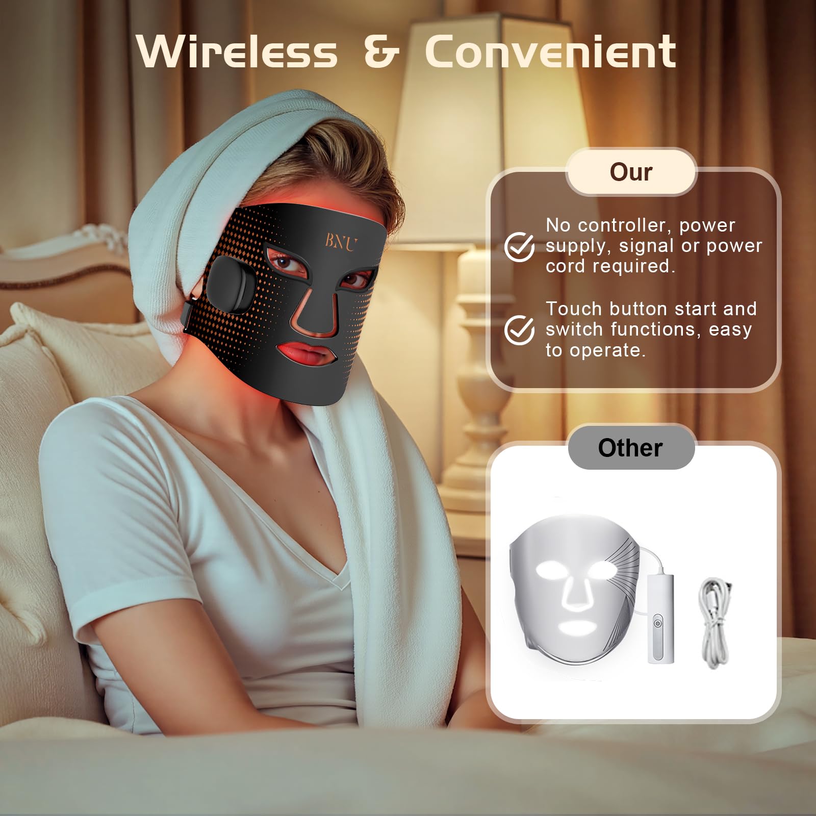 BNU soft silicone body conforms to facial contours without irritation.