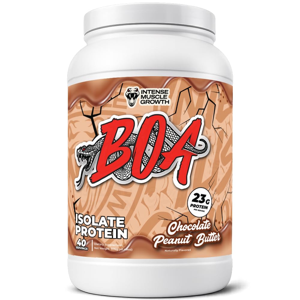 BOA Isolate Chocolate Peanut Butter scoop on a shaker, smooth pre-workout fuel.