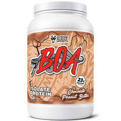 BOA Isolate Chocolate Peanut Butter scoop on a shaker, smooth pre-workout fuel.