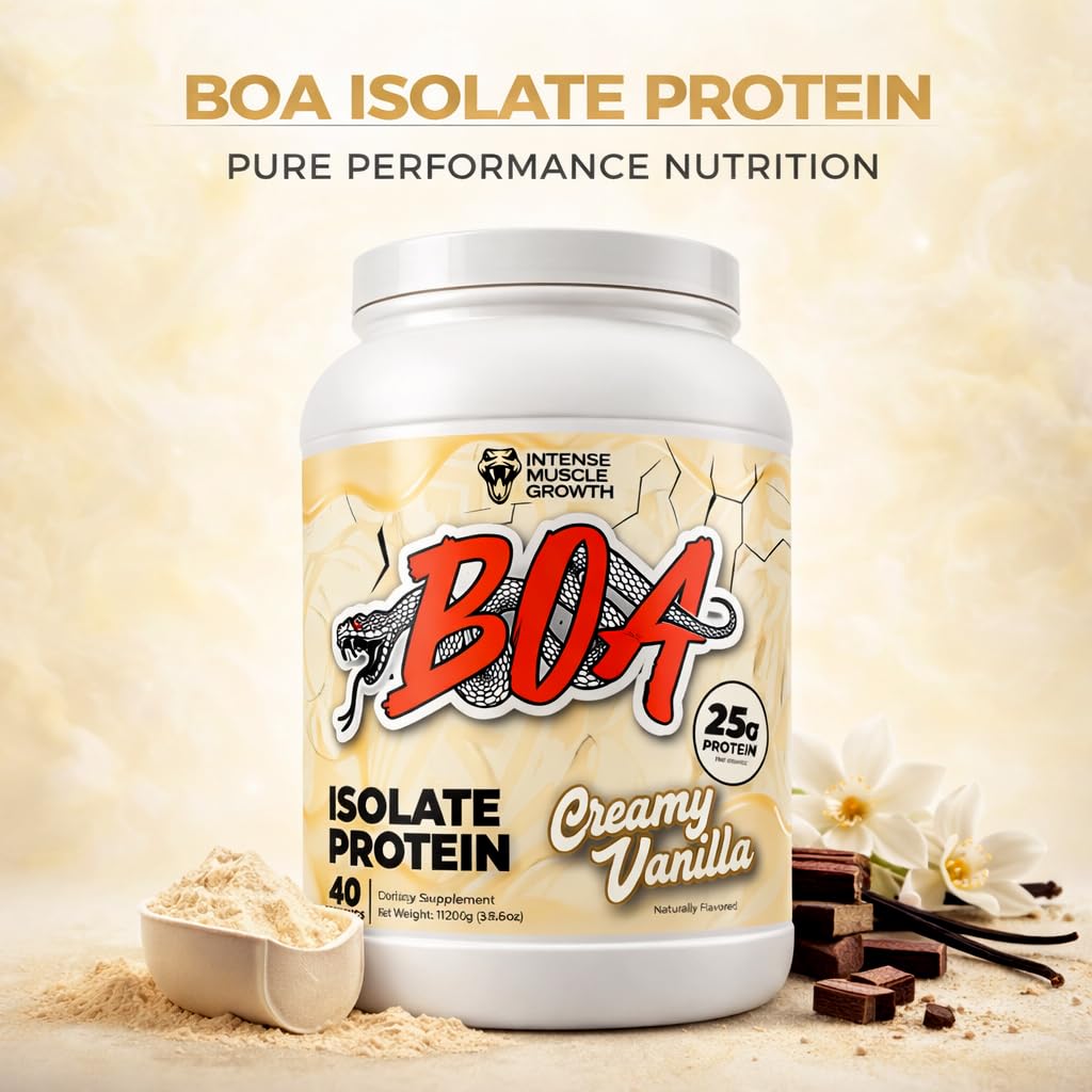 BOA Isolate Protein creamy vanilla cup showing flavor option.