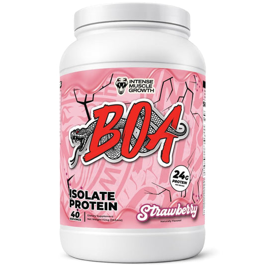 BOA Isolate Strawberry shake being poured for a post-workout protein boost