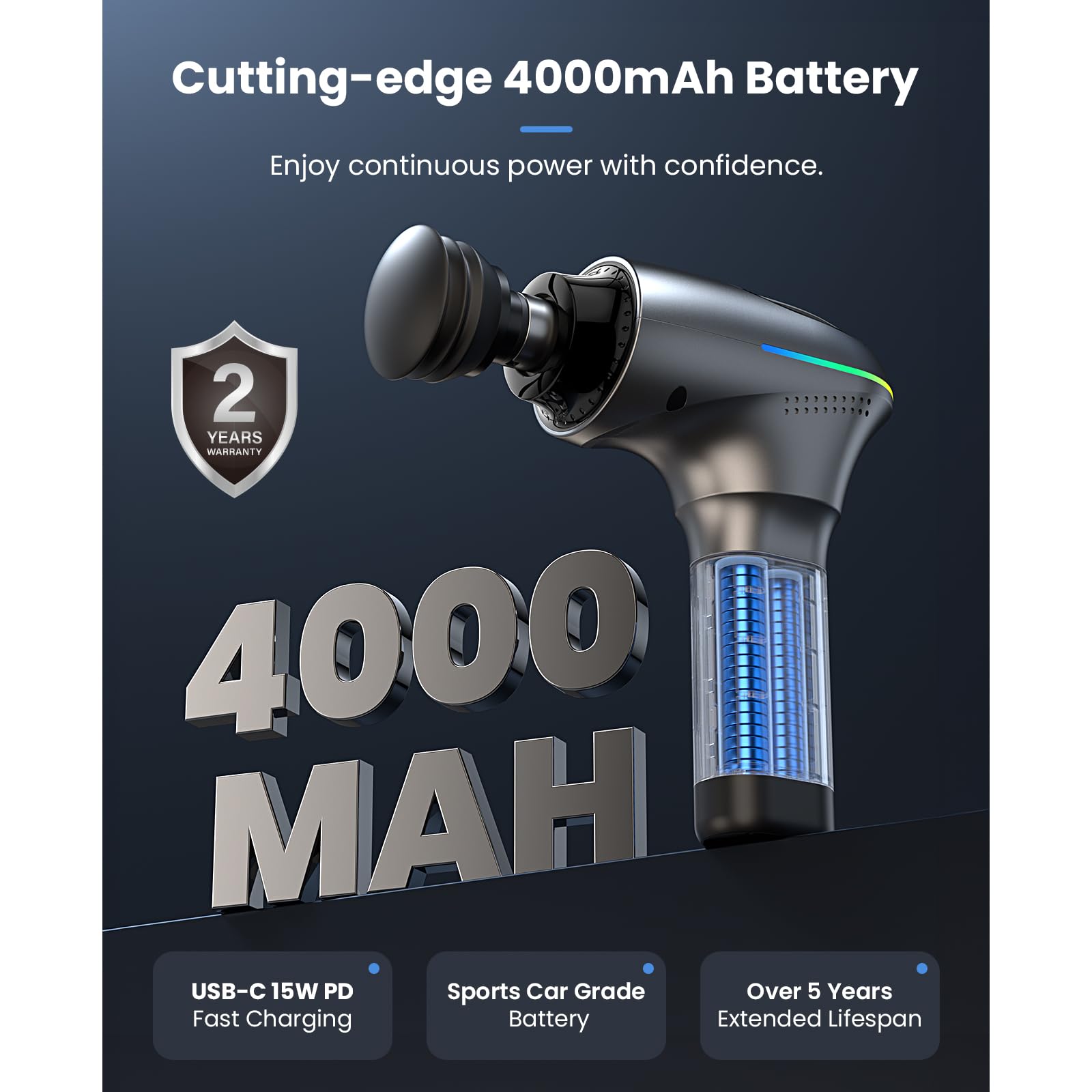 Ergonomic anti-slip handle on the BOB AND BRAD A2 Ultra massage gun