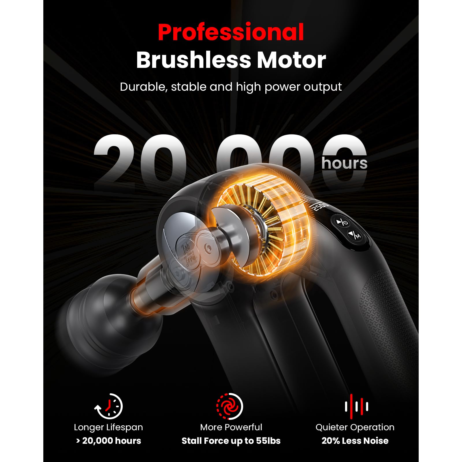 Bob and Brad D5 Ultra delivers 13mm amplitude for deep tissue percussion.