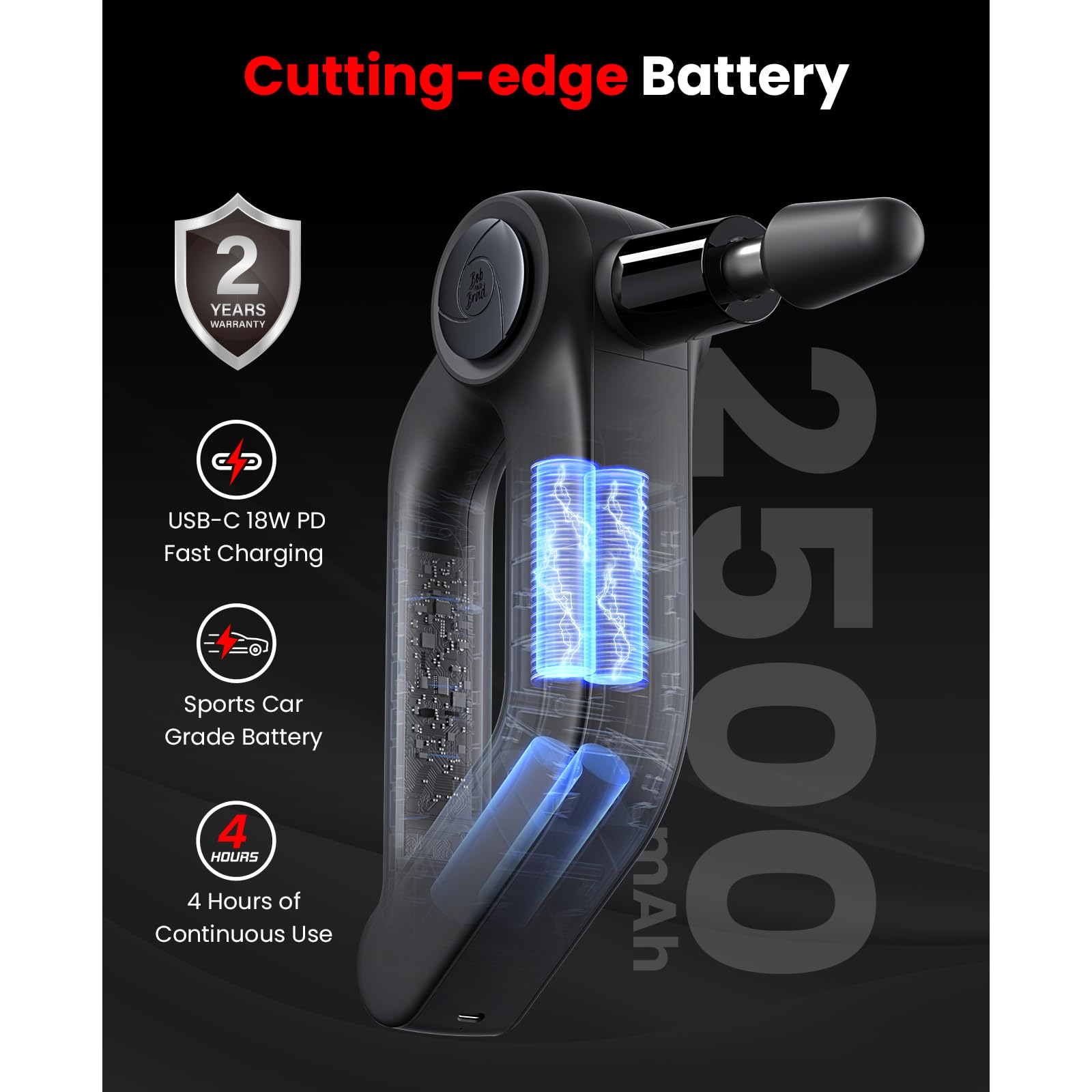 Bob and Brad D5 Ultra powered by 2500mAh battery for long sessions.