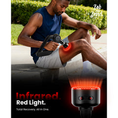 Bob and Brad D5 Ultra massage gun with heat head warming up muscles.