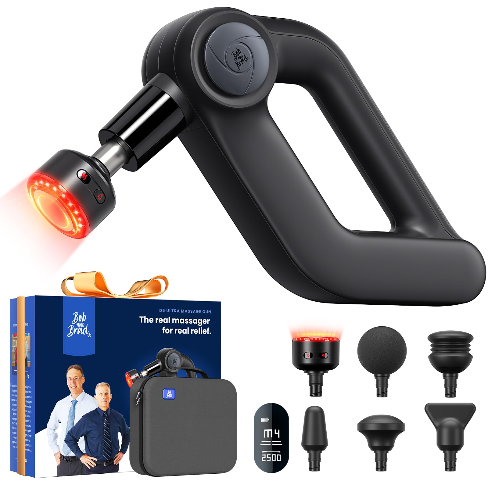 Bob and Brad D5 Ultra massage gun with red light head for targeted muscle relief.
