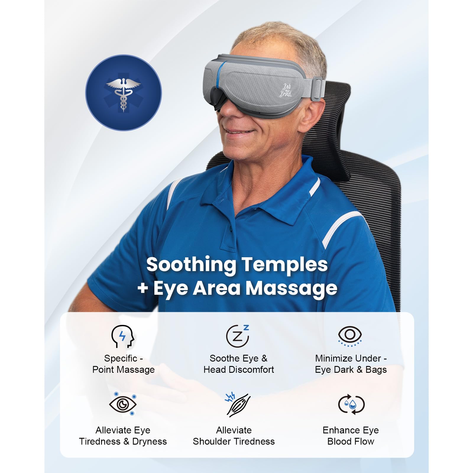 Bob and Brad EyeOasis 2 adjustable headband for secure, customized fit.