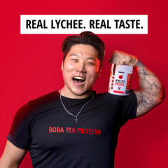 Boba Tea Protein Lychee Alpha-GPC for improved focus during workouts.