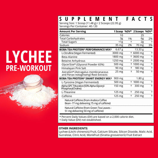Boba Tea Protein Lychee scoop included for precise daily fueling.