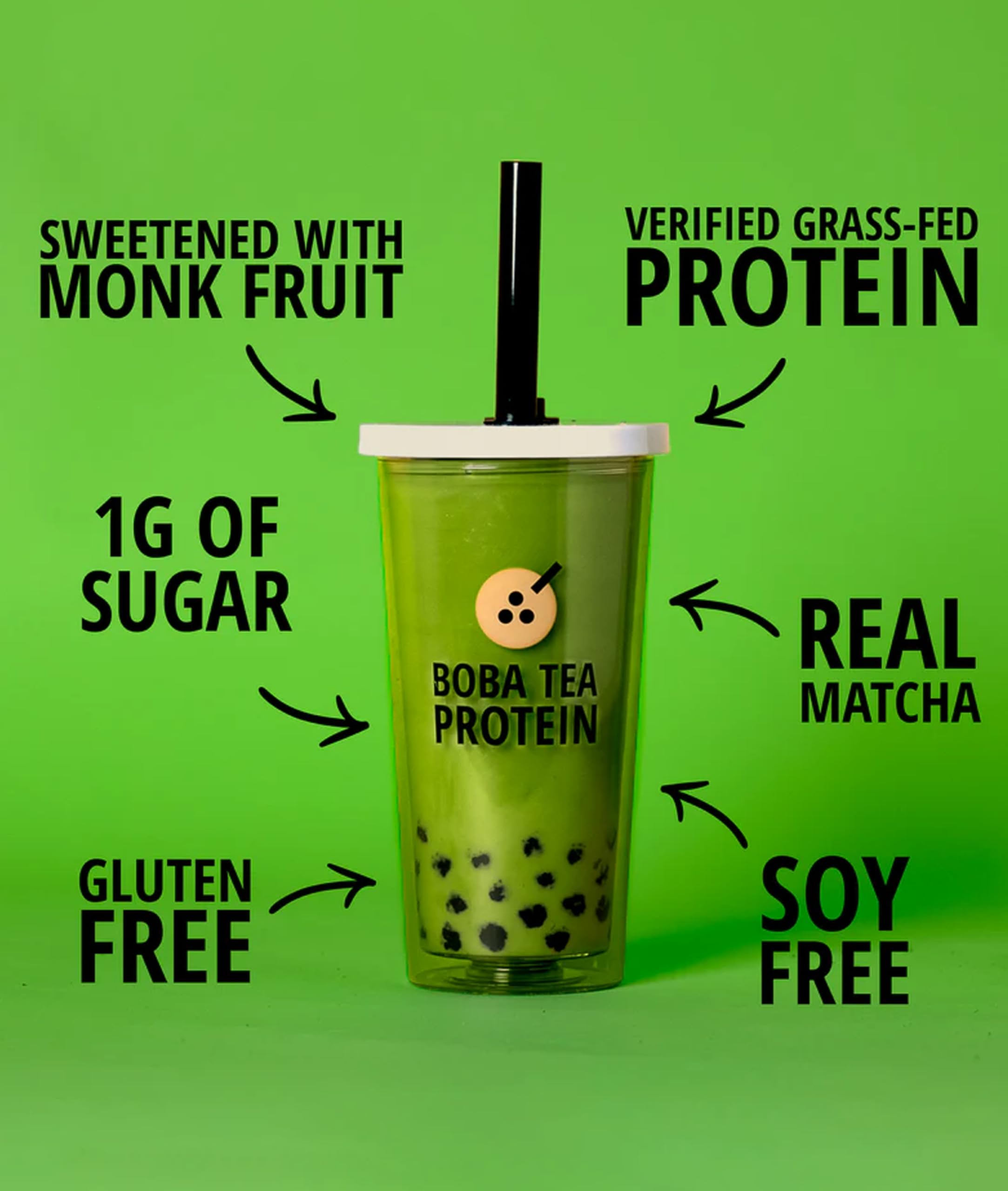 Boba Tea Protein Matcha Latte with creamy foam on top.