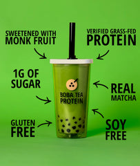 Boba Tea Protein Matcha Latte with creamy foam on top.